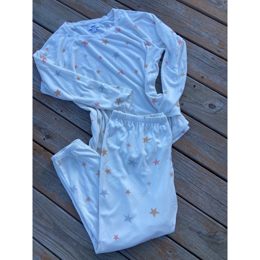 Sonoma Goods For Life Womens Pajama Set White Star Print Plush Long Sleeve L
